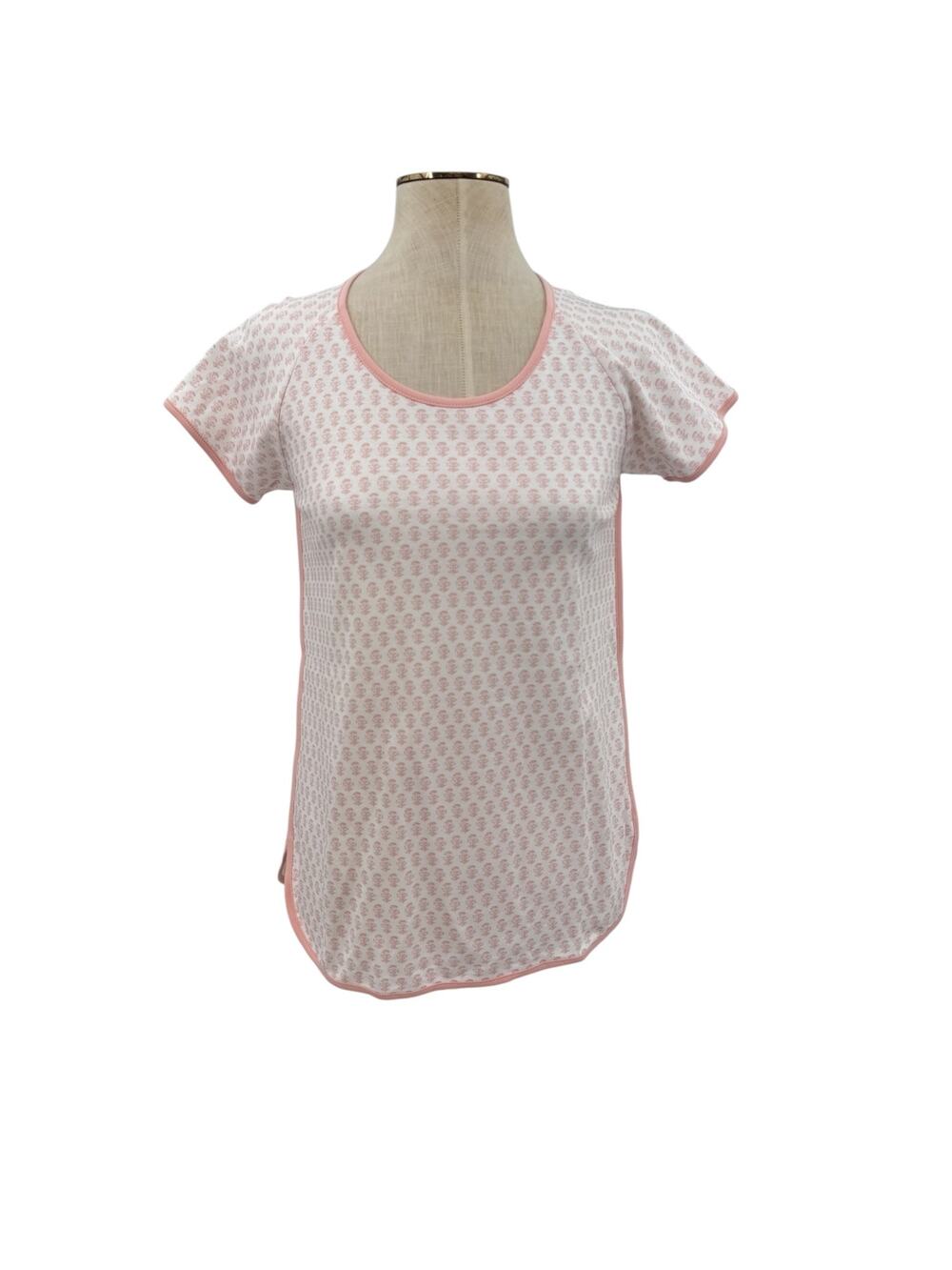 LAKE Pajamas Pima Cotton Floral Block Print Short Sleeve Pajama Top Pink XXS